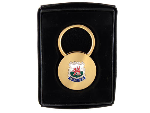 Wales Brass Small Round Crested Keyfob